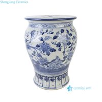 Tabouret de jardin en céramique chinoiserie bleu et blanc de haute qualité RZSC08-C avec motif d'oiseaux et de fleurs