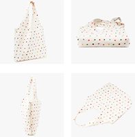 Tas Tote Kanvas Polkadot Tanpa Struktur Desain Lipat Tali Bahu Kapasitas Besar Kantong Dalam Tanpa Penutup Untuk Belanja