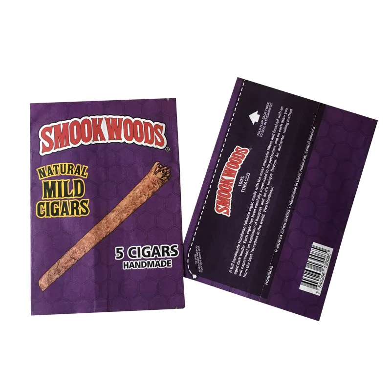 Sacchetto di sacchetti di imballaggio di tabacco Smokewoods con sigillo di aletta in lamina di plastica stampata personalizzata per sigaro fatto a mano