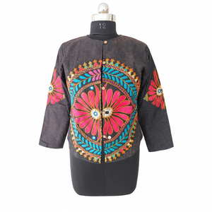 Chaqueta vaquera corta de manga larga para hombre, abrigo vaquero con estampado floral, partywear colorido - Product Image 1