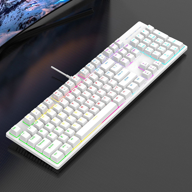 104 Keys Blue Switch Durable Mechanical Gaming Keyboard RGB Backlit USB-C Wired Spill Resistant English Keyboard for PC Laptop