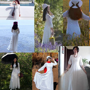 Maxi abito bianco elegante da donna elegante <span class=keywords><strong>con</strong></span> accenti di pizzo e Design frontale <span class=keywords><strong>con</strong></span> bottoni perfetto per incontri serali - Product Image 2