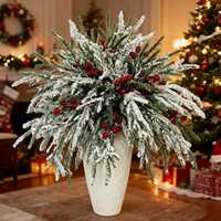 Ensemble de brindilles artificielles de Noël festives, branche de pin floquée, brindille de baies rouges pour arbre, couronne, vase, décoration de Noël DIY