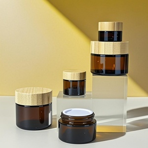 5g 10g 15g 30g 50g 100g Natural Bamboo Cosmetic Container Eye Cream <b>Scrubs</b> Cream Amber Glass Jar with Bamboo Lid-non Plastic - Product Image 1