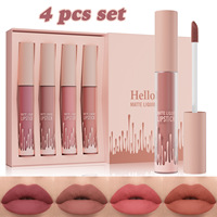 HelloKiss – Coffret de quatre rouges à lèvres liquides transfrontaliers, fini mat doux, style européen et américain, ne colle pas aux tasses, ne se décolore pas, 3,5 g
