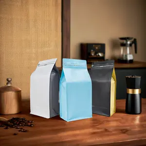 AT PACK Black Kraft White Color 16OZ Flat Bottom Coffee Bags With Zipper And Valve Coffee Packaging Coffee Bean Package