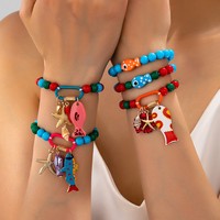 Bracelet perlé avec breloque étoile de mer, coloré, pour l'été, la plage, pour femmes et filles, cadeau de vacances