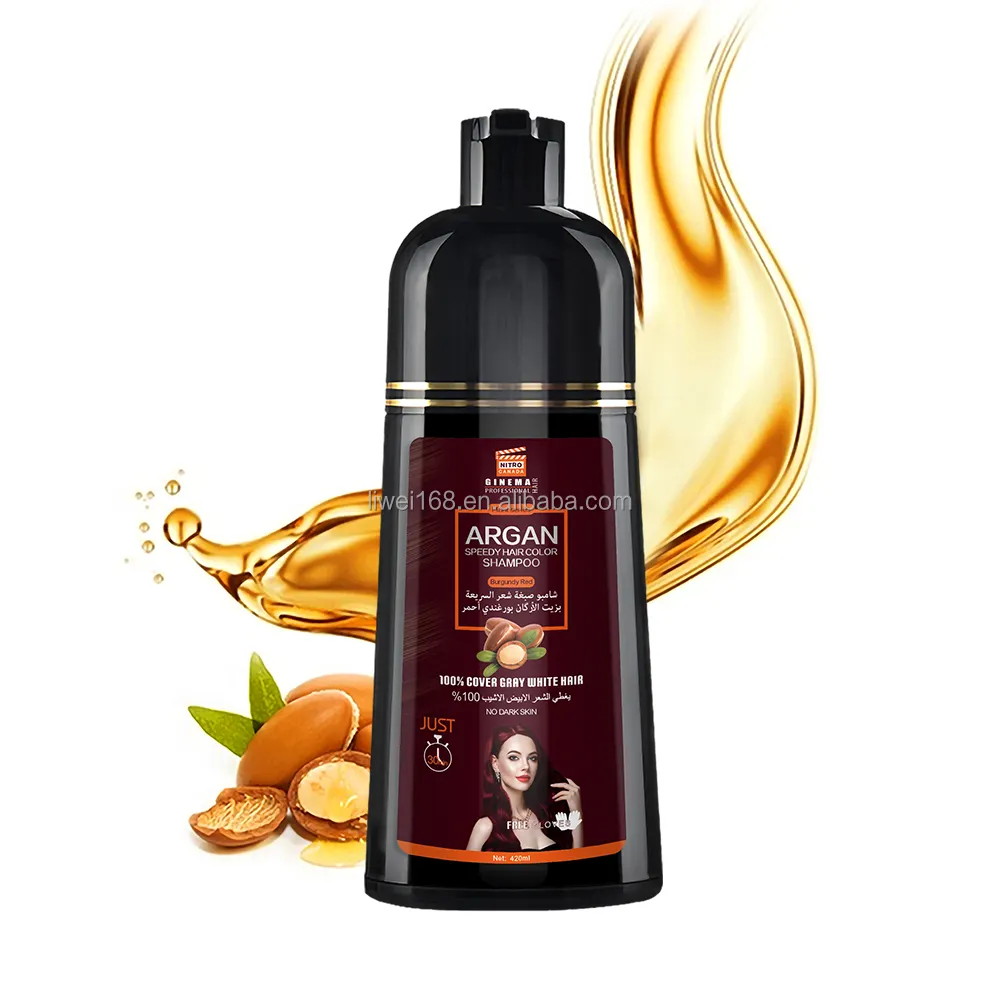 Profesyonel bordo kırmızı renk şampuan üretici gri kapsama için doğal siyah şampuan siyah saç boyası şampuanı