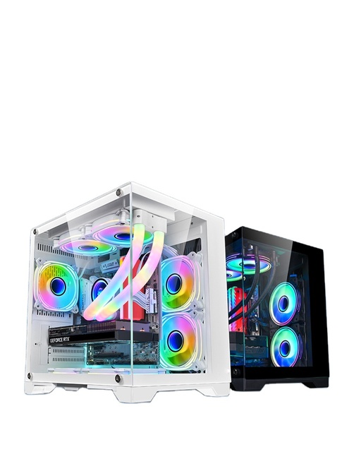 ATX Case Wide Cube Computer Case & Towers Double Chamber PC Cabinet Desktop Computer case with RGB Cooler