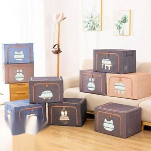 Oxford Linen Non-Woven Fabric Foldable Clothing Organizer <b>Storage</b> Box Comforter/Bedding Sturdy Handle Zipper Wardrobe - Product Image 1