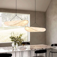 Lustre LED en tissu de soie blanc chaud de style nordique moderne 3500K, lampe suspendue longue pour maison, villa, restaurant, salon
