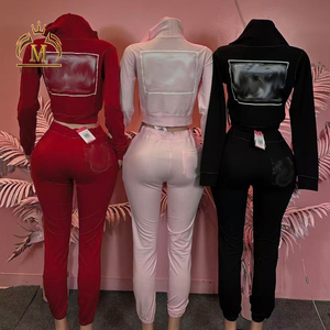 Winter Herbst Frauen Outfits Print Langarm Crop Hooded Jacket und lange Hosen Zweiteiliges Set Casual Jogger 2-teiliges Set für Frauen - Product Image 1