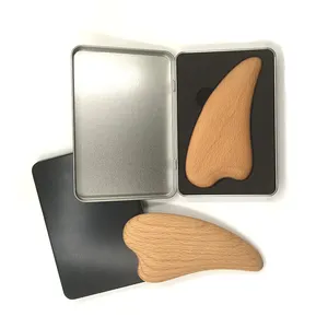 Barra de massagem para rosto e corpo, tábua de raspar madeira gua sha, madeira de faia natural, guasha