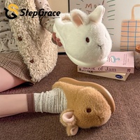 Pantoufles en peluche mignonnes StepGrace en forme de lapin, dessus en fourrure, semelle EVA premium antidérapante et rembourrée, pantoufles d'intérieur chaudes pour femmes, hiver