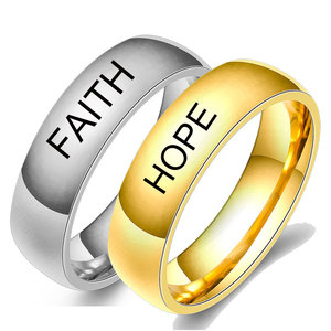 Dropshiping anelli in acciaio inossidabile a prezzi economici per donne e uomini FAITH LOVE and HOPE anelli incisi per coppie gioielli adorabili - Product Image 1