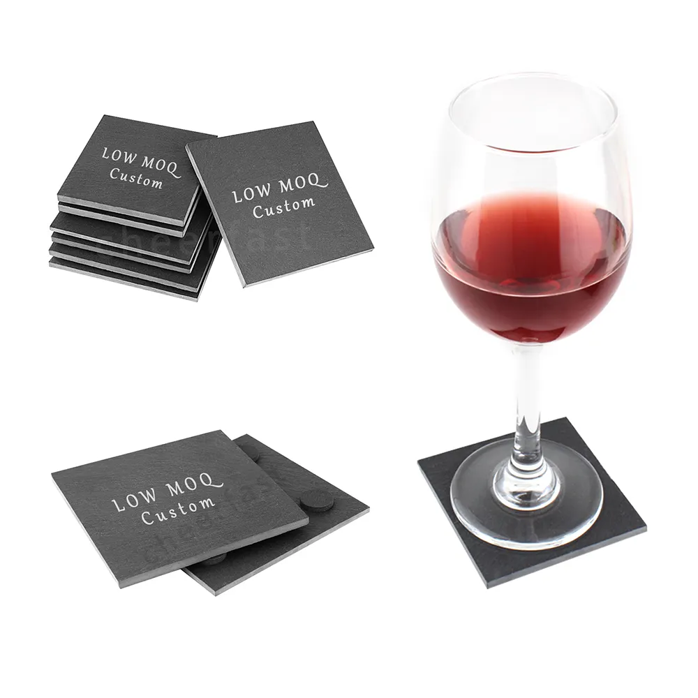 Good Idea Slate Drink Glasses Coasters Natural Rustic Square Stone Rock Coasters With Anti Scratch Bottom Black Marble Coaster