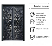 Porte double en aluminium avec grande poignée, porte d'entrée double en aluminium pour villa, grande poignée, porte battante double