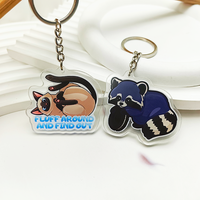 Porte-clés en plastique transparent avec impression double face, motif animal de dessin animé, avec accessoires