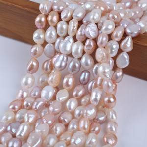 Perles d'eau douce naturelles baroques à trou droit, de couleur blanche et violette mélangée, Zhuji 18cm8-9mm, pour la fabrication de bijoux DIY, perles lâches à deux faces - Product Image 3