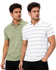 Camiseta Polo a Rayas para Hombre, Manga Corta, Cuello Camisero, Informal, con Bolsillo, Transpirable, Mezcla de Algodón - Product Image 1