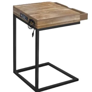 Çiftlik siyah küçük C masa kanepe uç masa Metal sıkıntılı Rattan desen tepsi üst aperatif yan masa