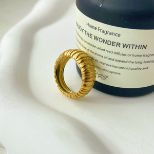 Bague plissée pain potelé Bijoux en acier au titane Bague en <span class=keywords><strong>or</strong></span> <span class=keywords><strong>18</strong></span> <span class=keywords><strong>carats</strong></span> galvanisée en acier inoxydable pvd à la mode - Product Image 1