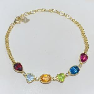 Винтажные серебряные браслеты с натуральными драгоценными камнями: топаз, перидот, гранат, бриллиант, с шариковым узором - Product Image 6