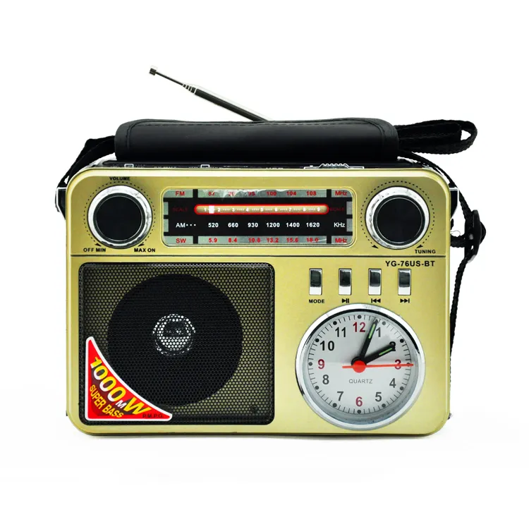 Yg-76US-BT Retro portatile in metallo multifunzione giradischi solare Led torcia elettrica Am Sw Radio Fm Wireless Bt sveglia