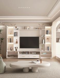 קרם סגנון טלוויזיה קונסולת עץ מוצק אקו-לוח אחסון עם עיצוב משולב יחידה רב-תכליתית - Product Image 2