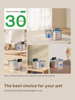 Fontaine à eau pour chat en acier inoxydable OEM 108oz/3.2L, batterie 4000mah, 3 modes, fontaine à eau automatique sans fil pour animaux de compagnie, double sortie