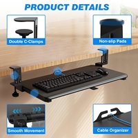 Plateau de clavier ergonomique à fixer sous le bureau, tiroir coulissant pour clavier avec 4 niveaux de hauteur réglables