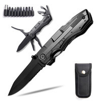Pince multifonction pliable en acier noir avec jeu de tournevis, couteau de poche et clé pour activités de plein air, pêche et voyage