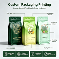 Sachets de thé en aluminium à fond plat, imprimés sur mesure, résistants à l'humidité, avec fermeture à glissière sur 8 côtés, adaptés au café, au thé et aux collations