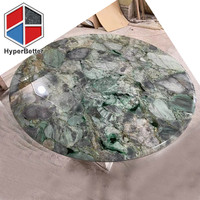 Table à manger en marbre vert émeraude semi-précieux avec coins arrondis