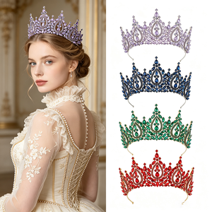 Diadème de concours de beauté en strass pour femmes, diadème de <span class=keywords><strong>princesse</strong></span> en métal à pointes hautes pour coiffure de mariée, défilé, scène, accessoires capillaires bleus et roses - Product Image 1