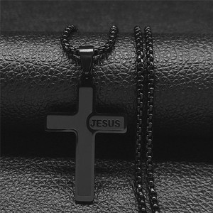Alta Qualidade Aço Titânio Cruz Pingente Corrente Colar Christian Jesus Cruz Crucifixo Colar De Aço Inoxidável Homens Jóias - Product Image 4