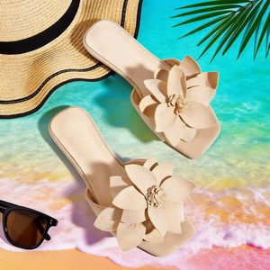 African Spot Beach Sandals White Summer Outside Wear Sandals Flower Party Banquet Slippers Shoes - Product Image 1