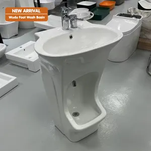 Lavabo de pie Wudu musulmán al por mayor lavabo de mano pedestal independiente de cerámica