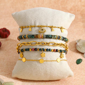 Pulsera de Acero Inoxidable con Baño de Oro PVD de 18K B147T, <span class=keywords><strong>Cadena</strong></span> Texturizada con Cristales de Turquesa Africana y Ojo Turco, Resistente al Agua - Product Image 6