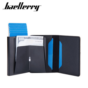 Baellerry Men's Patchwork Leather Card Holder 9 Slots <b>RFID</b> Protection Credit Card <b>Wallet</b> Geometric Design Everyday Use - Product Image 2
