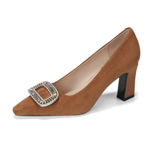 Escarpins en daim 7188C-198 à bout pointu, talon carré, semelle extérieure en caoutchouc, chaussures de bureau avec boucle décorative en strass - Product Image 5