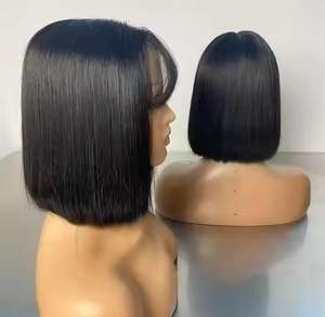 Perruques courtes bob avec <span class=keywords><strong>frange</strong></span> en cheveux humains vierges vietnamiens, perruque bob droite sans colle avec <span class=keywords><strong>frange</strong></span> pour femmes, cuticules alignées - Product Image 4