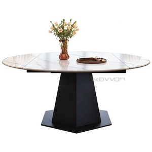 Plateau en céramique <span class=keywords><strong>de</strong></span> qualité supérieure en acier au carbone pieds noirs base en or <span class=keywords><strong>table</strong></span> à <span class=keywords><strong>rallonge</strong></span> rotative <span class=keywords><strong>ronde</strong></span> pour 8 places tables <span class=keywords><strong>de</strong></span> maison modernes - Product Image 2