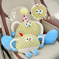 Coussin de voiture en peluche Bigfoot monstre de dessin animé mignon, en coton PP, confortable, soutien du cou, unisexe, pour enfants