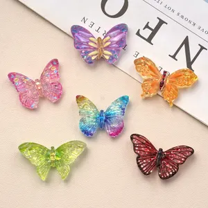 Wholesale Colorful Bright Butterfly Flatback Resin Cabochons For Cell Phone Chain Pendant Hairpin Making Charms Accessories