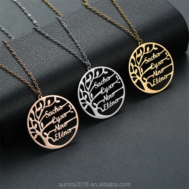 Custom Life Of Tree Name Necklace Family Member Happiness Tree Pendant E-Plated 18K Gold Life Tree Letter Name Necklace