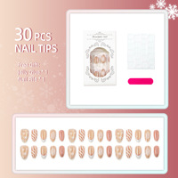 Lot de 30 faux ongles de Noël 3D en forme de flocon de neige, courts, en ABS, à presser, avec French manucure dorée et effet œil-de-chat, prêts à poser