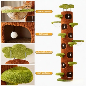 Arbre à <span class=keywords><strong>chat</strong></span> écologique personnalisable avec motifs, du sol au plafond, pour intérieur, avec feuilles vertes, hamac et peluche - Product Image 2