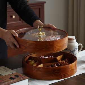 Caja redonda de madera maciza para frutos secos con compartimentos para el hogar, sala de estar, almacenamiento de dulces y aperitivos, caja de almacenamiento decorativa - Product Image 1