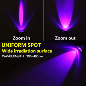 LED UV 손전등 365nm/395nm 자외선 토치 Zoomable 미니 UV 블랙 라이트 애완 동물 소변 얼룩 감지기 전갈 사냥 - Product Image 2